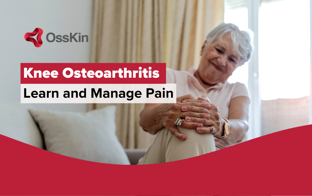 older woman grasping her right knee in pain from osteoarthritis